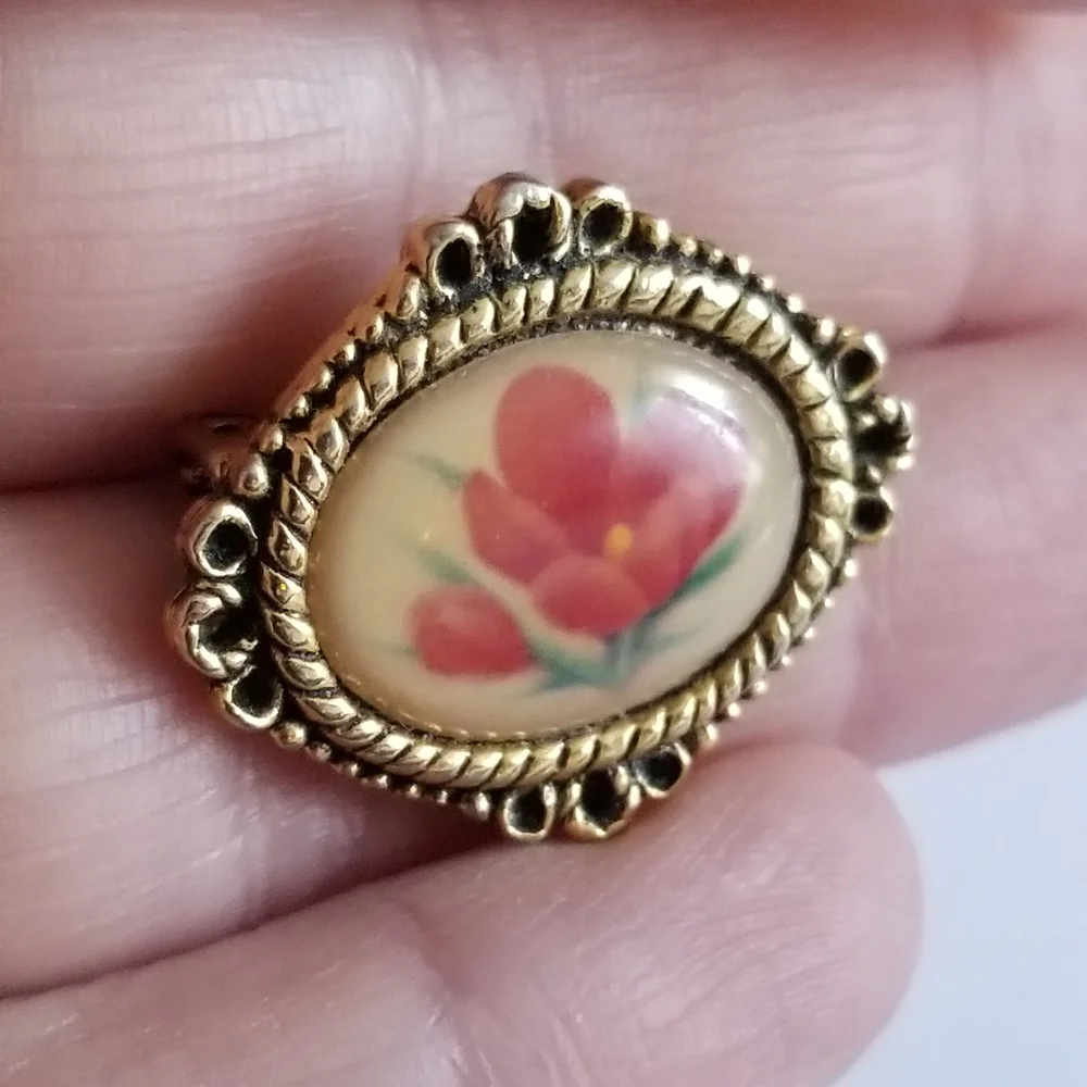 Vintage Camco tulip pin gold tone brooch God's love is with you always